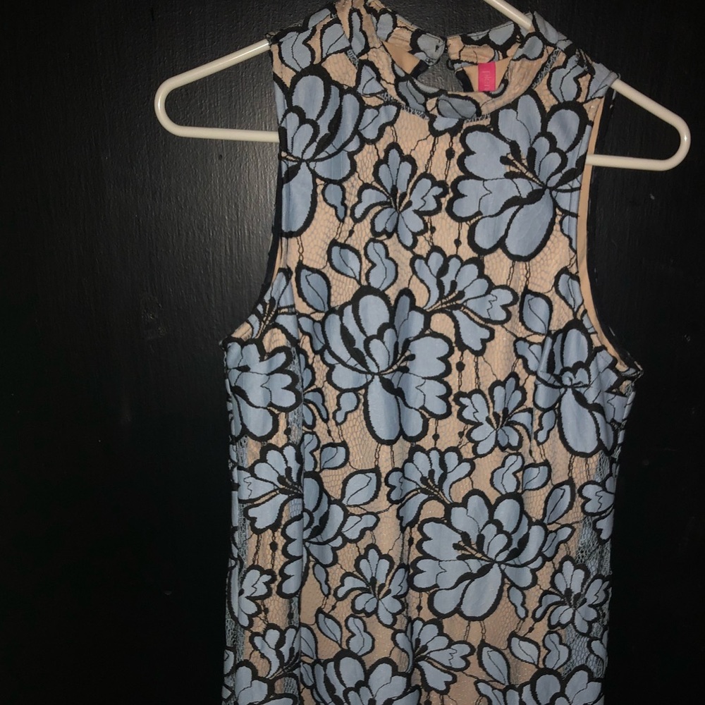 Anthropologie Blue/nude/black lace dress